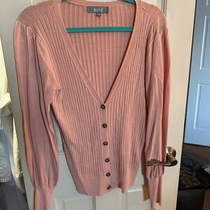 Marella Dusty Rose Ribbed V-Neck Button-Front Cardigan